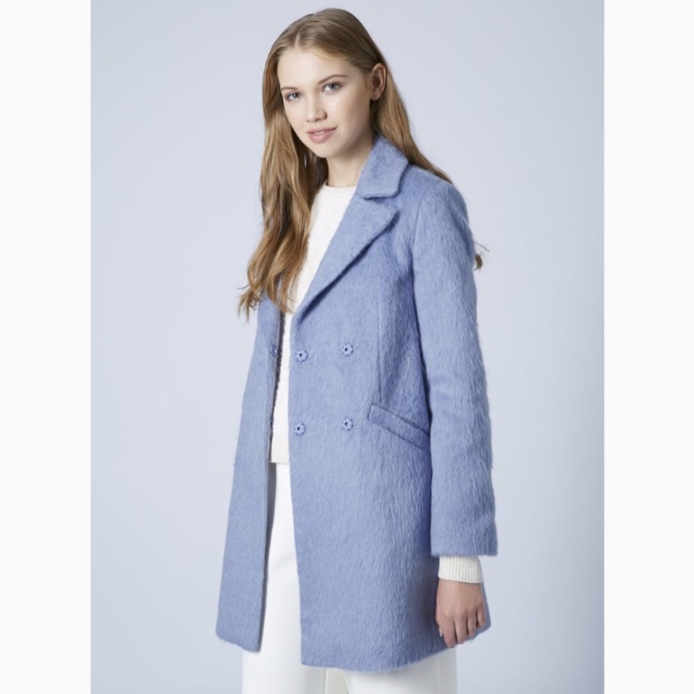 TOPSHOP Petite Blue Fluffy Wool Blend Swing Coat